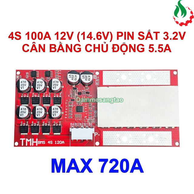 Mạch 4S 100A 12V (14.6V) LTK pin sắt Li-Fe 3.2V cân bằng chủ động 5.5A (Max 720A)